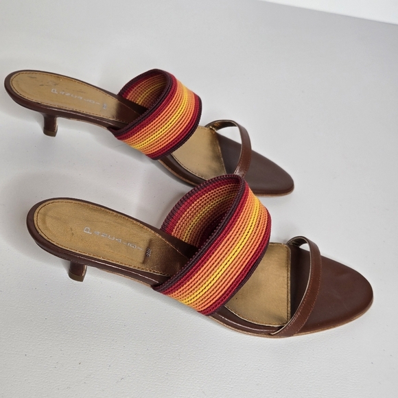 Pancaldi 1888 Italian Brown Red Orange Yellow Kitten Heel Slip On Sandals Sz 9 - Picture 1 of 10